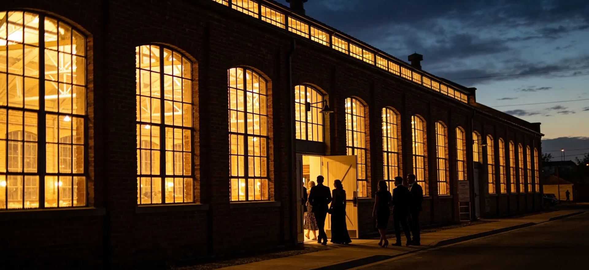 Dusk on Eastland Street outside Depot Square Events in Gallatin