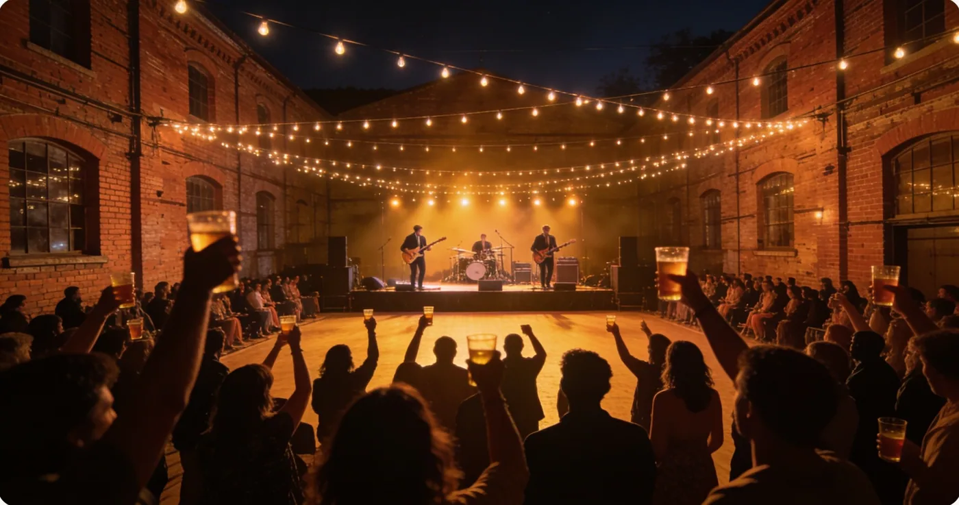 Concert under the string lights at Depot Square Events